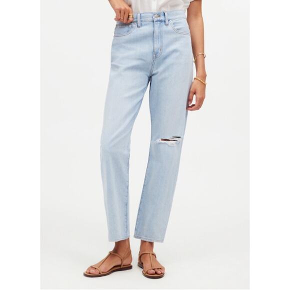 Madewell The 90's Straight Crop Jeans Light Wash Fitzgerald Distressed 32 - Picture 1 of 5